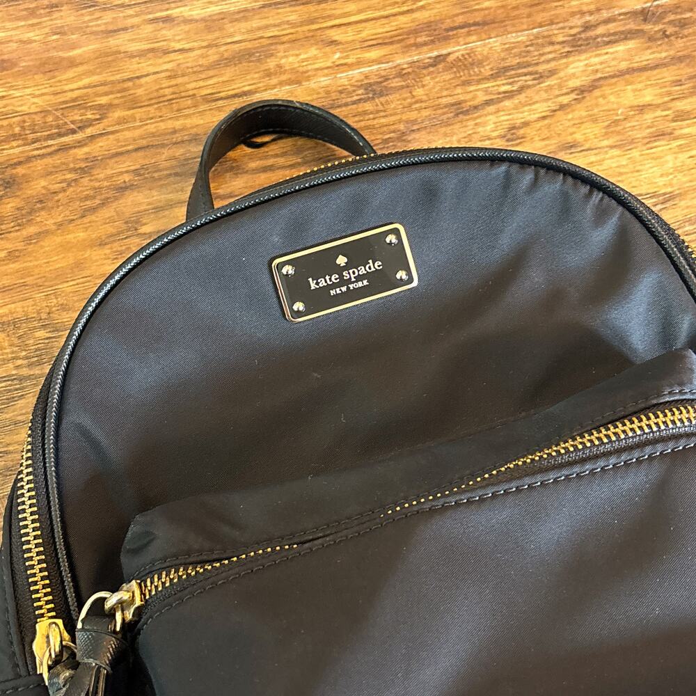 Kate Spade New York Black Nylon Mini Backpack Gold Hardware Zip Closure - Picture 2 of 7